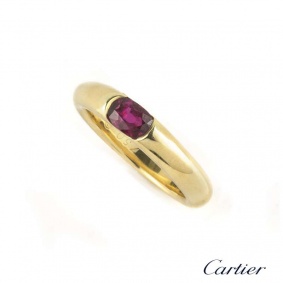 Cartier 18k Yellow Gold Ellipse Oval Cut Ruby Ring B&P